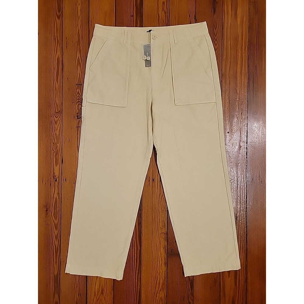 J Crew Relaxed Fit Cargo Pockets Cotton Cream Neutral Womens 12 Classic